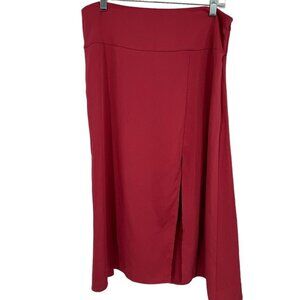 Express Red Midi Skirt Womens Size large High Waist Slit satin formal career new